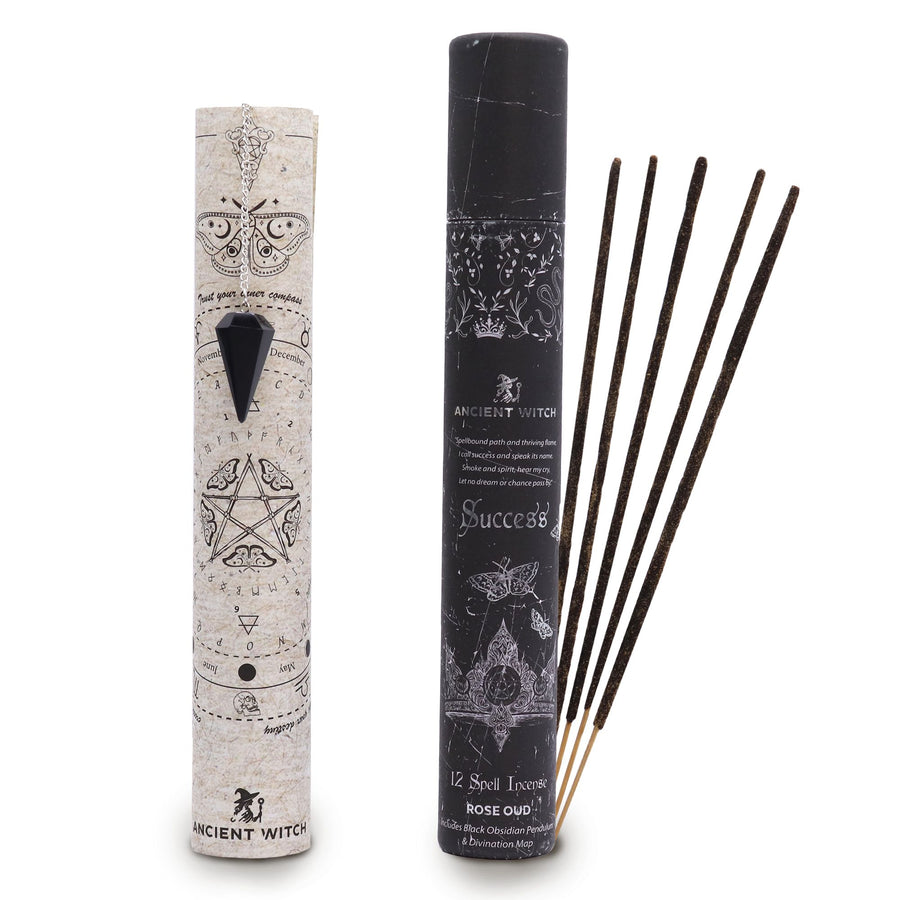 🜂 KIT DI PROTEZIONE & CHIAREZZA ANCIENT WITCH| Incenso Rituale + Pendolo in Ossidiana Nera
