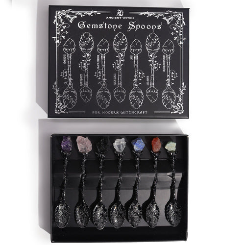 🌙 Set di 7 Cucchiaini Magici in Argento Scuro con Cristalli