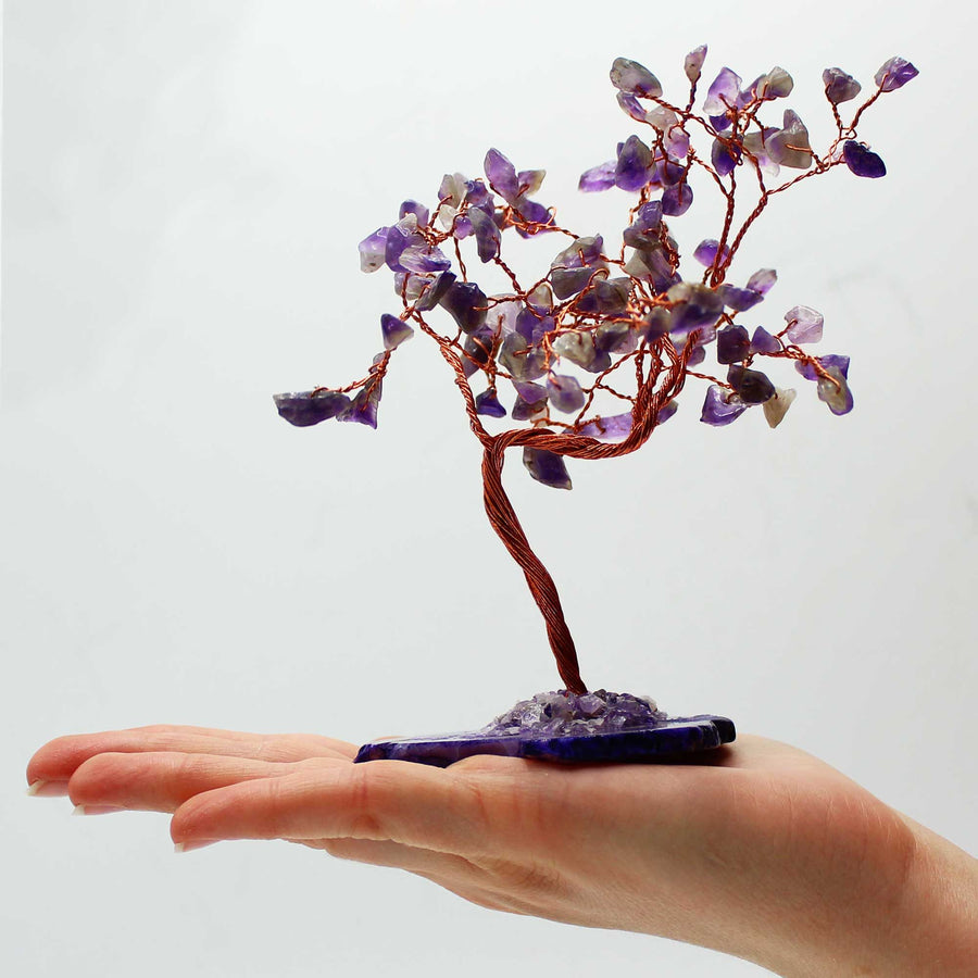 Albero di Pietre Preziose con 100 Ametista – Base in Agata – Protezione e Intuizione