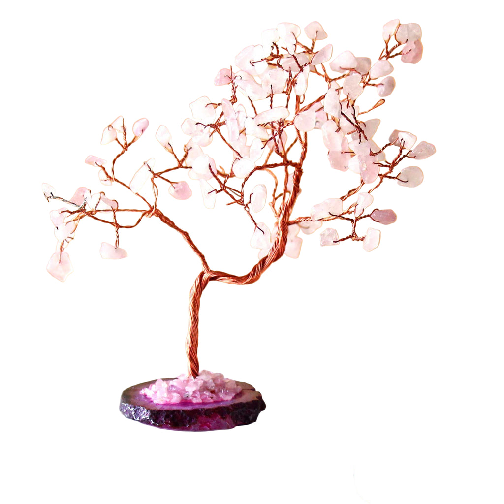 Albero di Pietre Preziose con 100 Quarzo Rosa – Base in Agata Rosa – Amore e Armonia