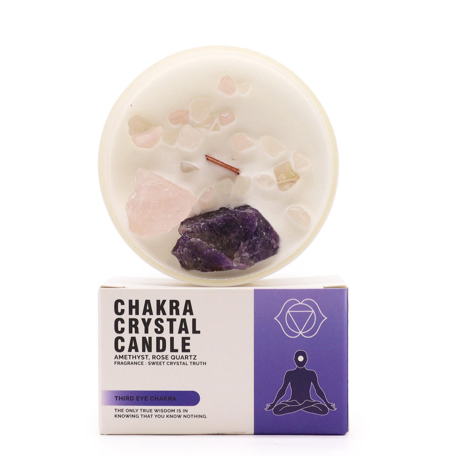 💜 Candela con ametista e quarzo rosa ✦ Chakra del Terzo Occhio ✦ Dolce e chiara verità (17h)