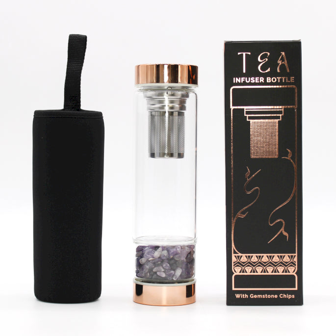 💜 Elisir della Serenità Celeste di Hekate – Bottiglia Infusore in Vetro con Cristalli di Ametista ✨